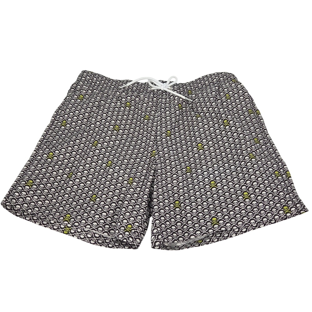 NWT Collars and Co High Voltage Swim Trunks Large Black Skulls